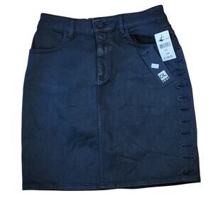 DL1961 Sandra Night Shine Black Coated Lace‑Up Denim Mini Skirt L NWT